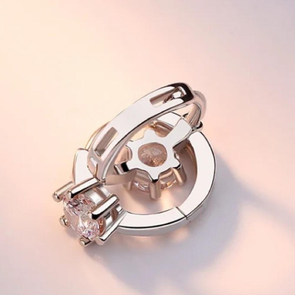 🌟 Sterling Silver 925 Hoop Huggies Diamond Earrings - Picture 3 of 4